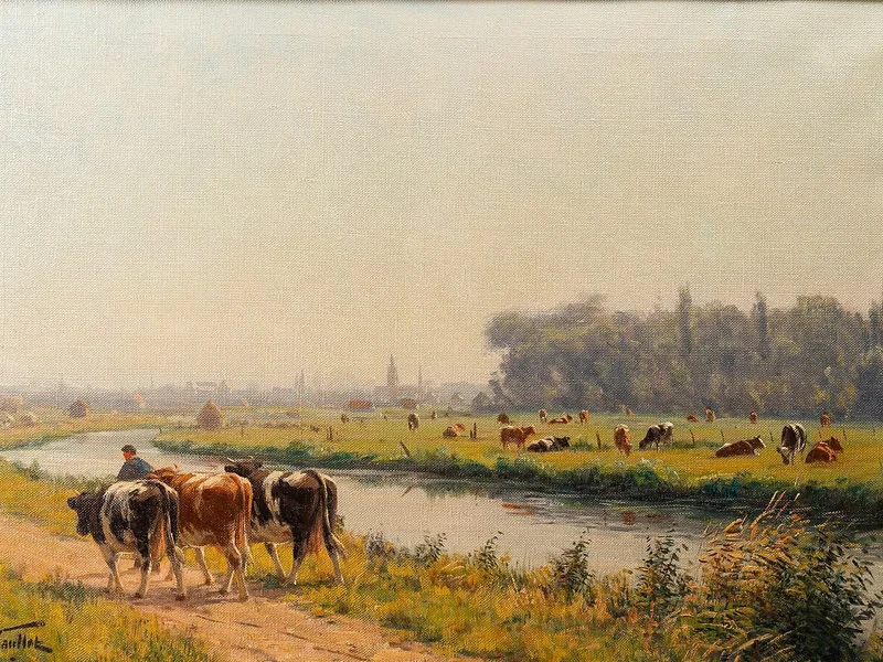 1875-Albert Caullet - Paesaggio con mucche al pascolo